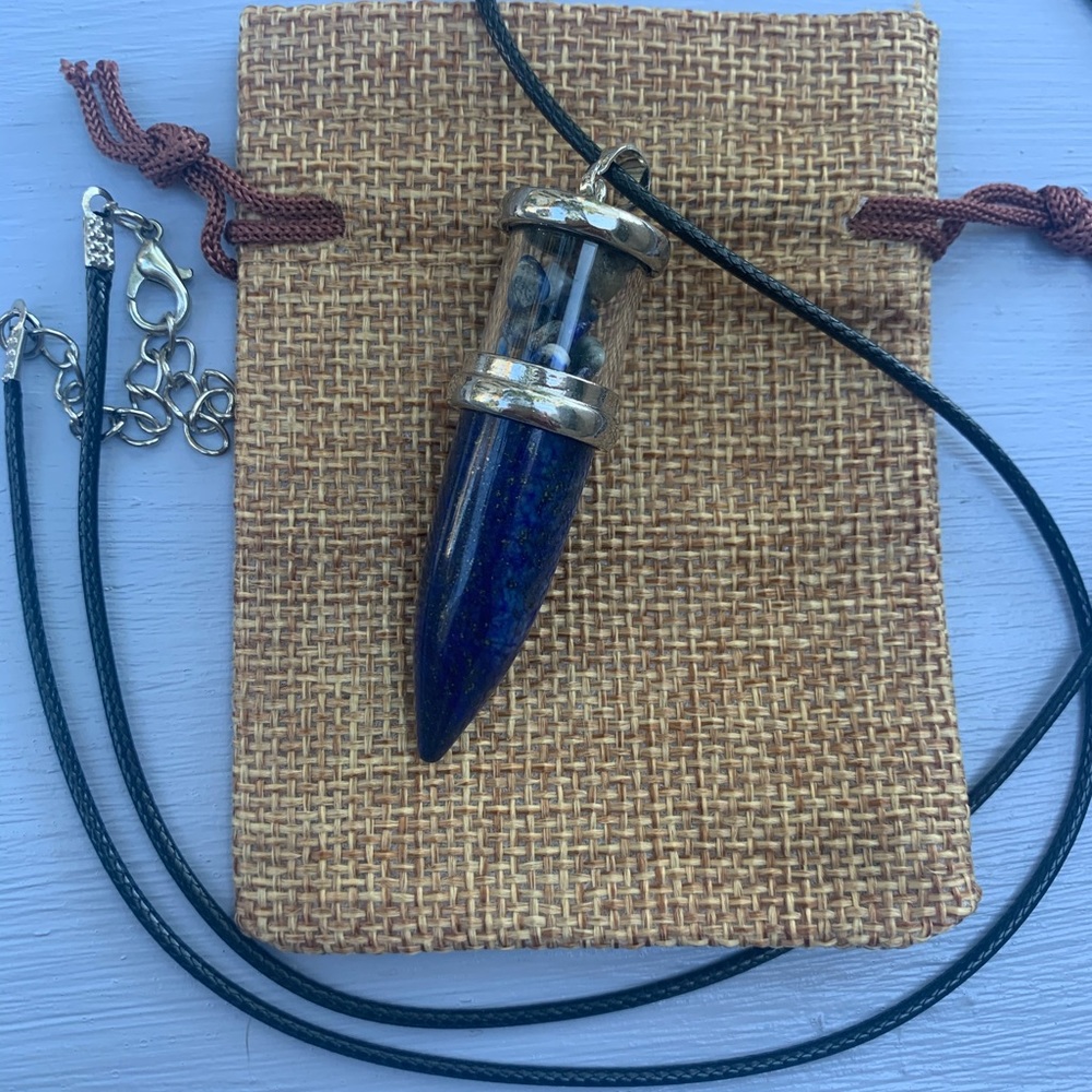 Crystal Bullet Pendant Mens Crystal Necklace Lapis Necklace Unisex Necklace
